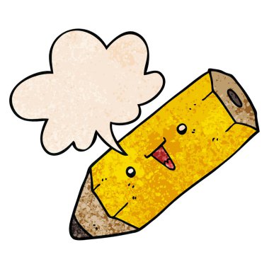 retro doku tarzında sevimli karikatür kalem ve konuşma balonu