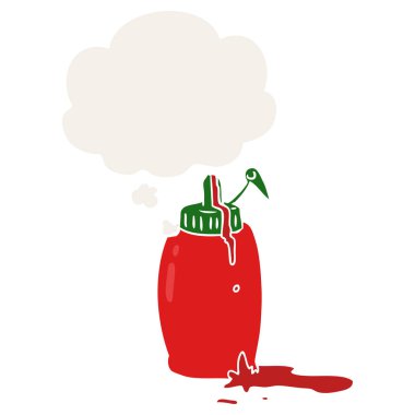 karikatür ketçap şişe ve retro tarzında düşünce balonu