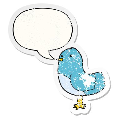 karikatür kuş ve konuşma balonu sıkıntılı etiket