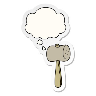karikatür tokmak ve basılı bir etiket olarak düşünce balonu
