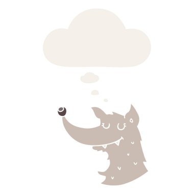 retro tarzında karikatür kurt ve düşünce balonu