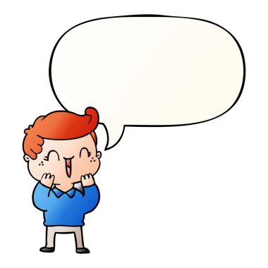 düzgün degrade tarzında karikatür gülen çocuk ve konuşma balonu