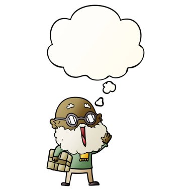 kol altında sakal ve parsel ile karikatür neşeli adam ve b düşündüm