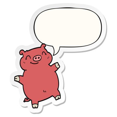 karikatür domuz ve konuşma kabarcık etiket