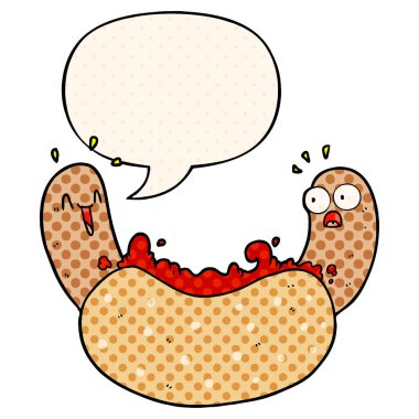 çizgi roman tarzında çizgi film hotdog ve konuşma balonu