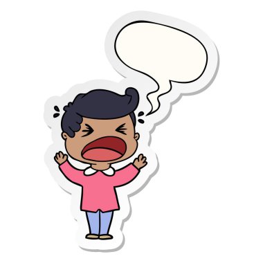 karikatür adam ve konuşma kabarcık etiket bağırarak