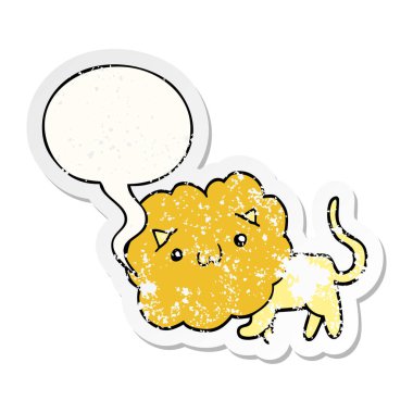 sevimli karikatür aslan ve konuşma balonu sıkıntılı etiket