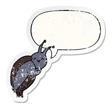 sevimli karikatür böceği ve konuşma balonu sıkıntılı etiket