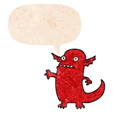 retro dokulu st karikatür halloween canavar ve konuşma balonu