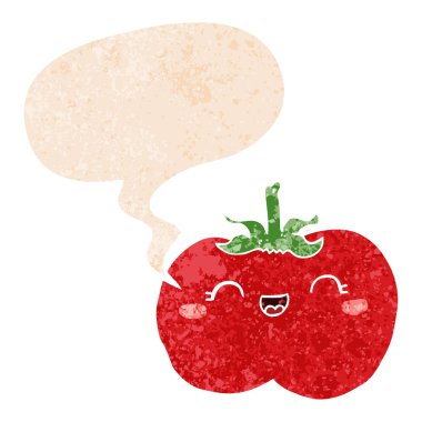 retro dokulu tarzda karikatür domates ve konuşma balonu