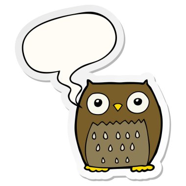 karikatür baykuş ve konuşma kabarcık etiket