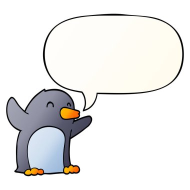 çizgi film heyecanlı penguen ve konuşma balonu pürüzsüz degrade sty