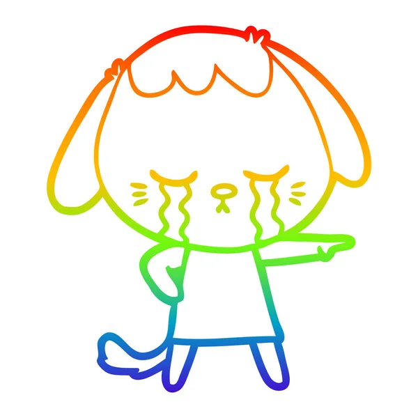 Rainbow gradient ligne dessin dessin dessin animé chien pleurer — Image vectorielle