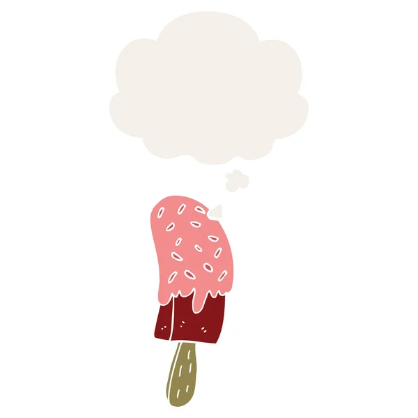 Мультфильм мороженое леденец и мыслей пузырь в стиле ретро — стоковый вектор