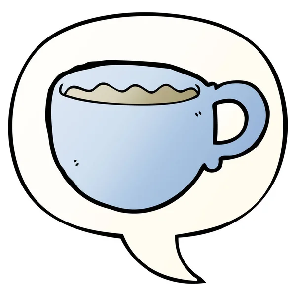 Cartoon coffee cup and speech bubble in smooth gradient style — Stock Vector