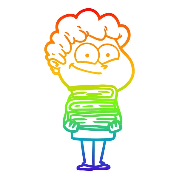 Rainbow gradien line drawing cartoon happy man - Stok Vektor