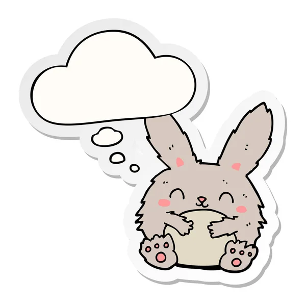 Cute cartoon rabbit and thought bubble as a printed sticker — Stock Vector