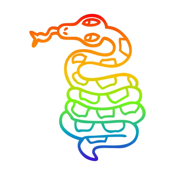 Rainbow gradient ligne dessin dessin animé serpent venimeux — Image vectorielle