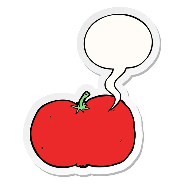 Cartoon tomato and speech bubble sticker — Stock Vector