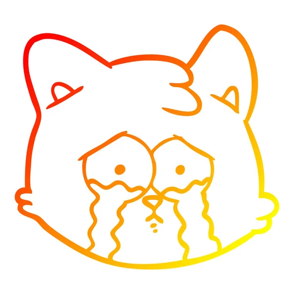 Linha gradiente quente desenho choro desenho animado cara de gato — Vetor de Stock