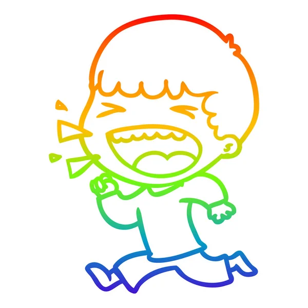 Regenbogen-Gradienten-Linie Zeichnung Karikatur lachender Mann — Stockvektor
