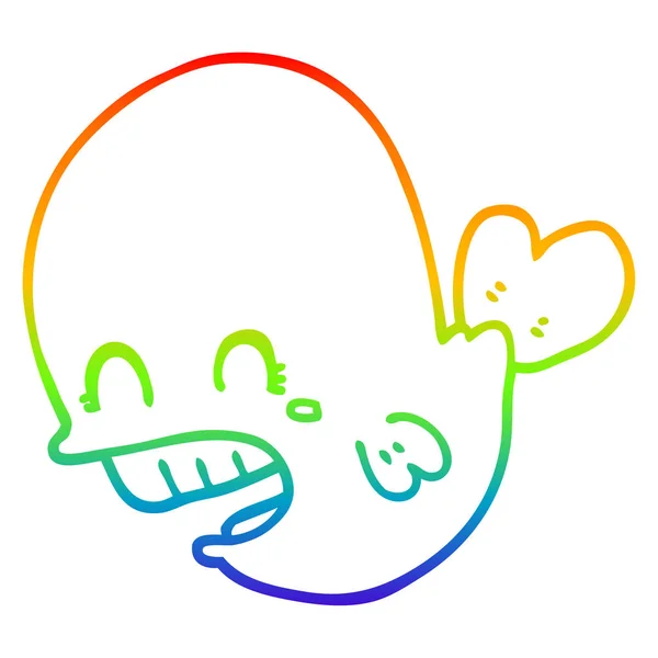 Regenboog gradiënt lijntekening cartoon walvis — Stockvector