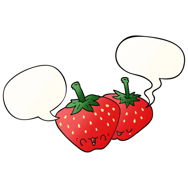 Kreslené jahody a bubliny řeči v hladkém stylu přechodu — Stockový vektor