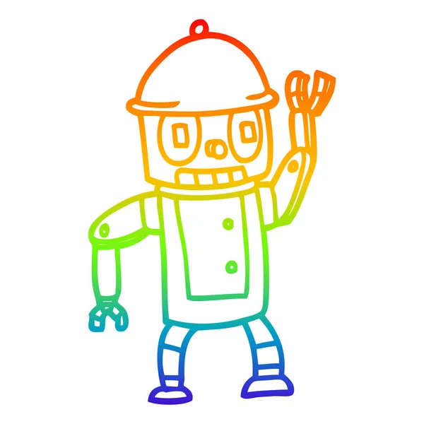 Rainbow gradient ligne dessin robot dessin animé agitant — Image vectorielle