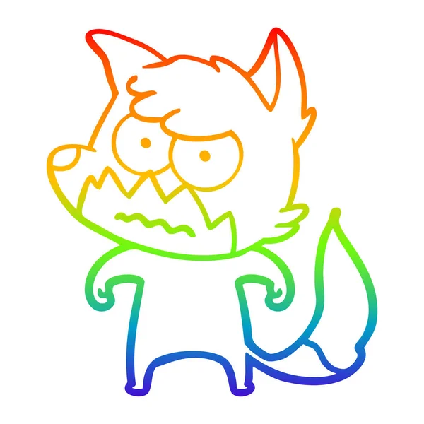Rainbow gradient ligne dessin dessin animé ennuyé renard — Image vectorielle