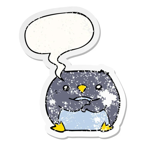 Dibujos animados pingüino y el habla burbuja angustiado pegatina — Archivo Imágenes Vectoriales