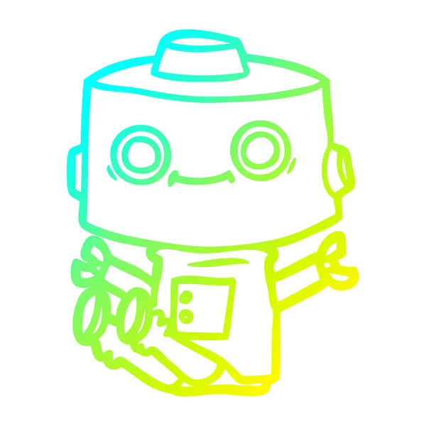 Línea de gradiente frío dibujo robot de dibujos animados — Vector de stock