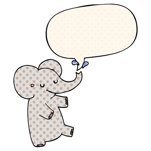 Мультяшный танцующий слон и пузырь речи в стиле комиксов — стоковый вектор