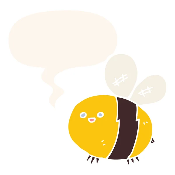 Cartoon bee and speech bubble in retro style — Stock Vector