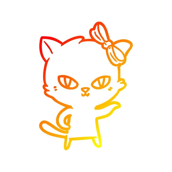 Warme kleurovergang lijntekening cute cartoon kat — Stockvector