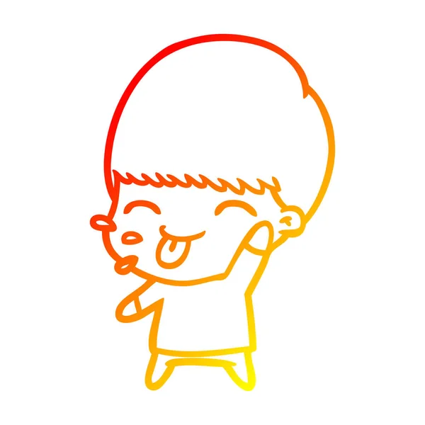 Línea de gradiente caliente dibujo dibujos animados tranquilo chico — Vector de stock