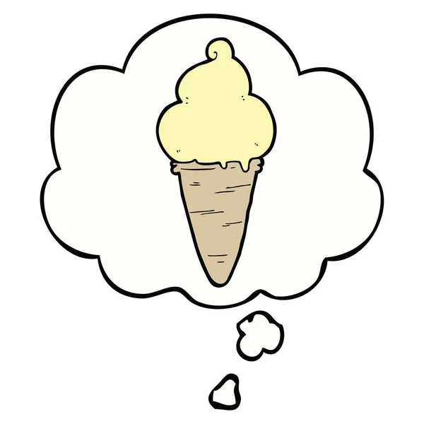 Crème glacée dessin animé et bulle de pensée — Image vectorielle