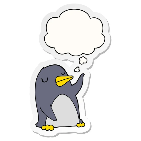 Cartoon pinguïn en dacht Bubble als een gedrukte sticker — Stockvector