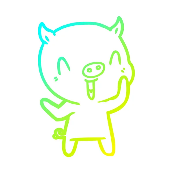 Cold gradient line drawing happy cartoon pig — Stock Vector