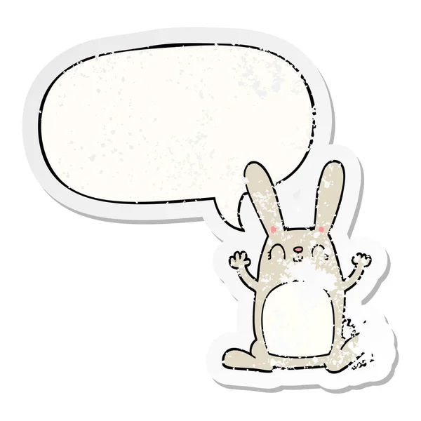 Dibujos animados conejo y el habla burbuja angustiado pegatina — Archivo Imágenes Vectoriales