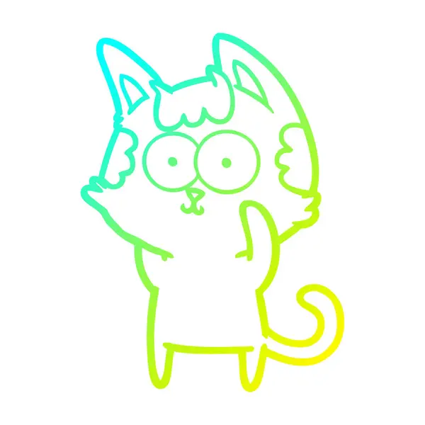 Cold gradient line drawing happy cartoon cat — Stock Vector