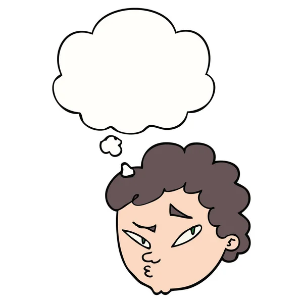 Karikatür şüpheli adam ve düşünce balonu — Stok Vektör