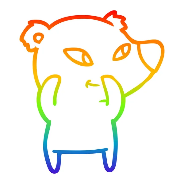 Arco iris gradiente línea dibujo lindo oso de dibujos animados — Vector de stock