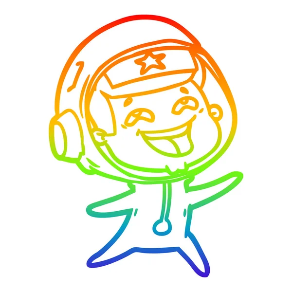 Arco iris gradiente línea dibujo dibujos animados riendo astronauta — Archivo Imágenes Vectoriales