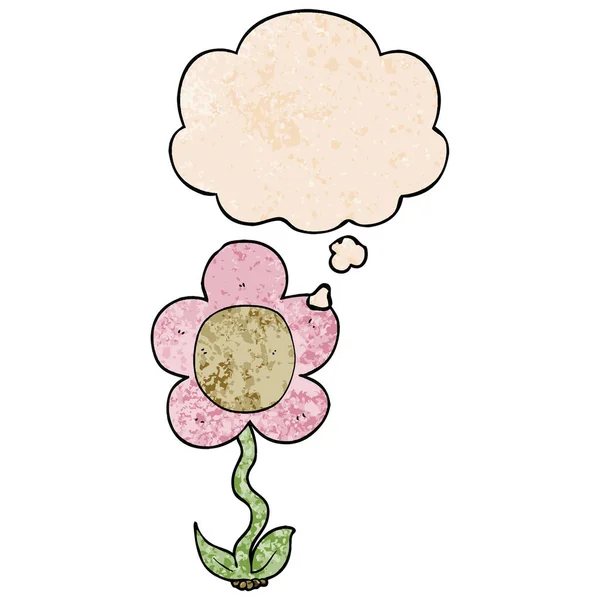 Fleur de dessin animé et bulle de pensée en motif texture grunge styl — Image vectorielle