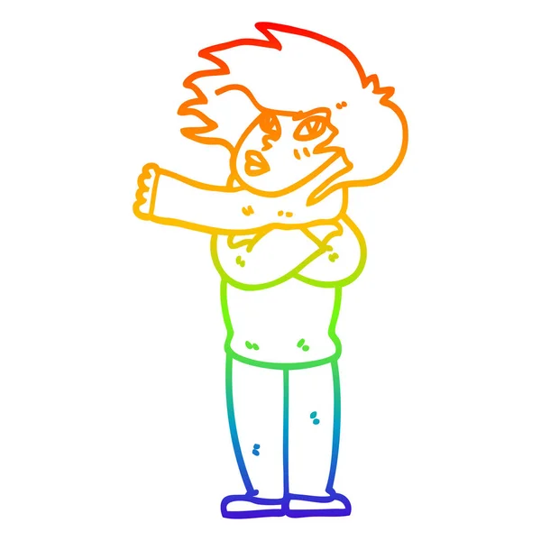 Regenboog gradiënt lijntekening cartoon meisje met sjaal — Stockvector