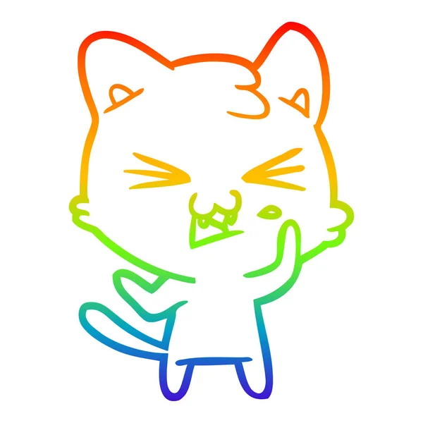 Arco-íris linha gradiente desenho desenho desenho animado gato — Vetor de Stock