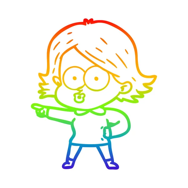 Linea gradiente arcobaleno disegno fumetto ragazza broncio — Vettoriale Stock
