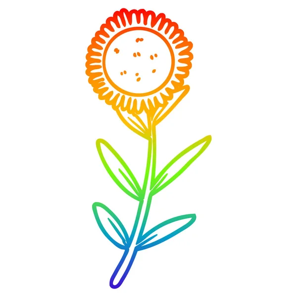 Rainbow gradient line drawing cartoon sunflower — Stock Vector