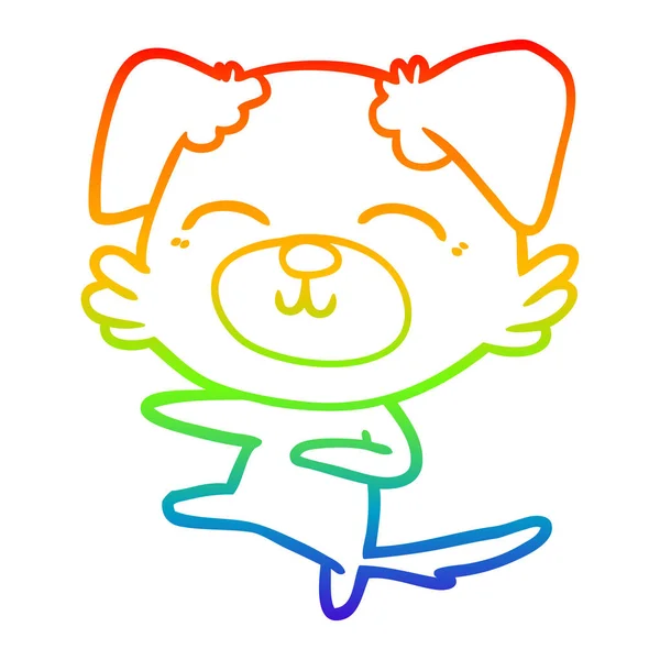 Regenboog gradiënt lijntekening cartoon hond schoppen — Stockvector