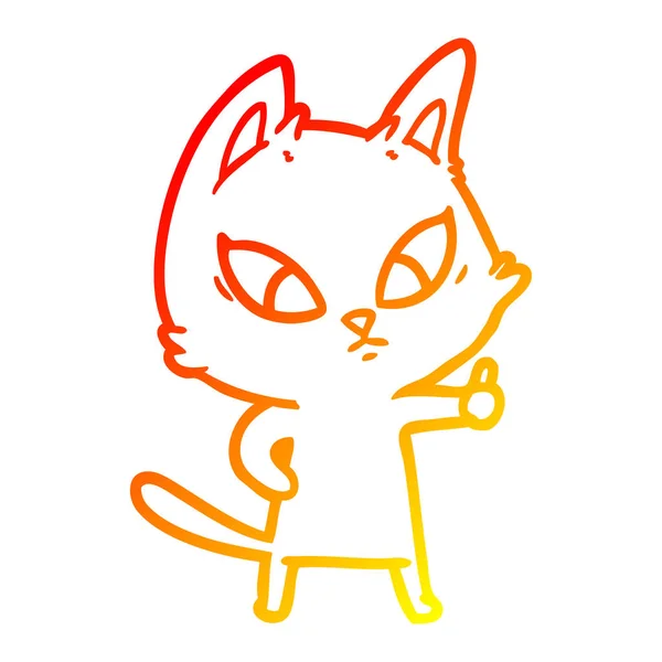 Línea de gradiente caliente dibujo confundido gato de dibujos animados — Archivo Imágenes Vectoriales